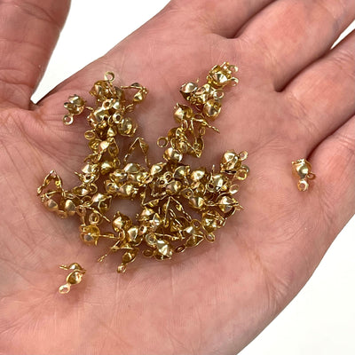 24k Gold Plated Bead Tip Clamshells, Fold Over Crimp Bead, Knot Tip Cover Ends, Knot Covers