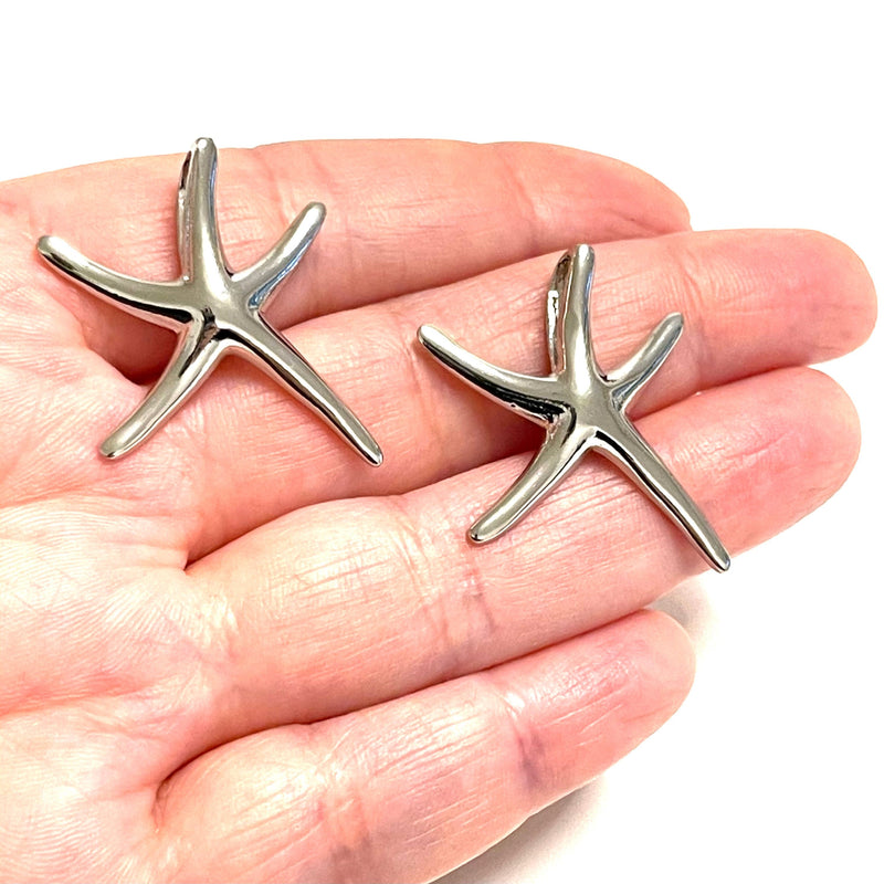 Silver Plated Brass Starfish Charms, 2 pcs in a pack