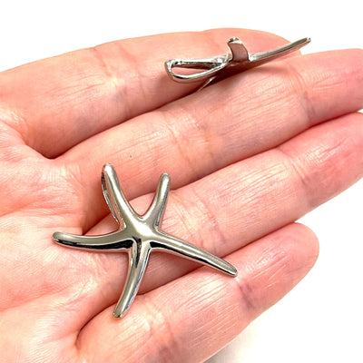 Silver Plated Brass Starfish Charms, 2 pcs in a pack
