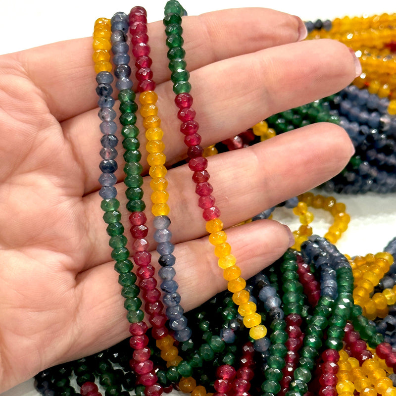 Rondelle à facettes de 4 mm de jade multicolore, perles de jade multicolores, perles de pierres précieuses, pierres précieuses naturelles