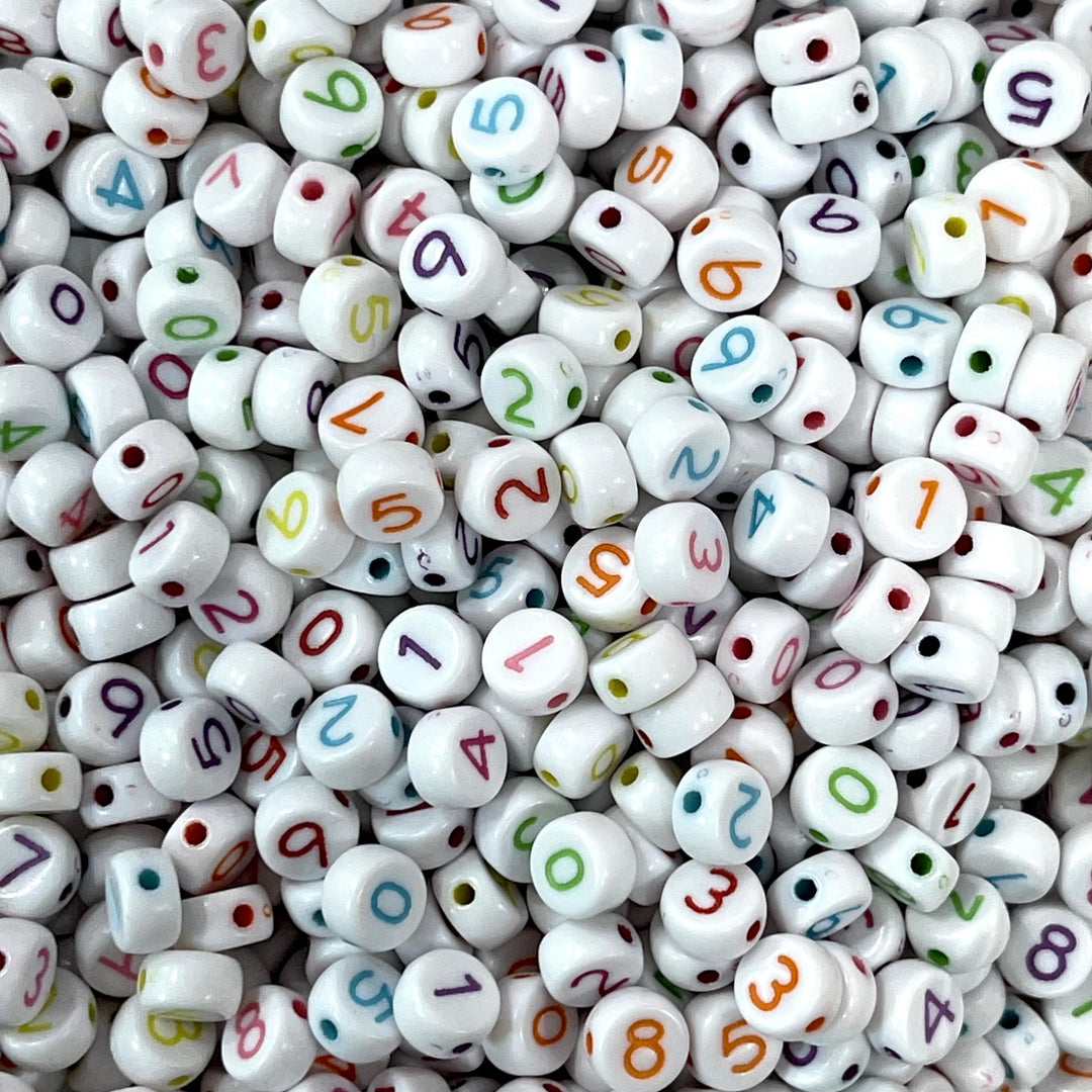 Acrylic flat round white with colorful numbers beads for jewellery making 500 pcs pack