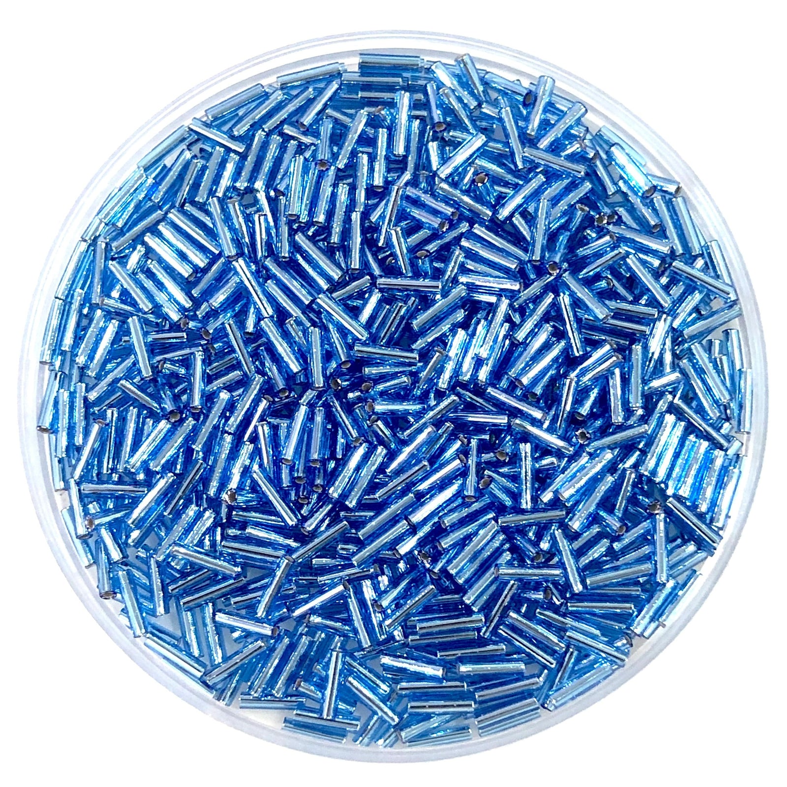 Miyuki Bugles size 6mm 0019 Sapphire Silver Lined 10 grams.