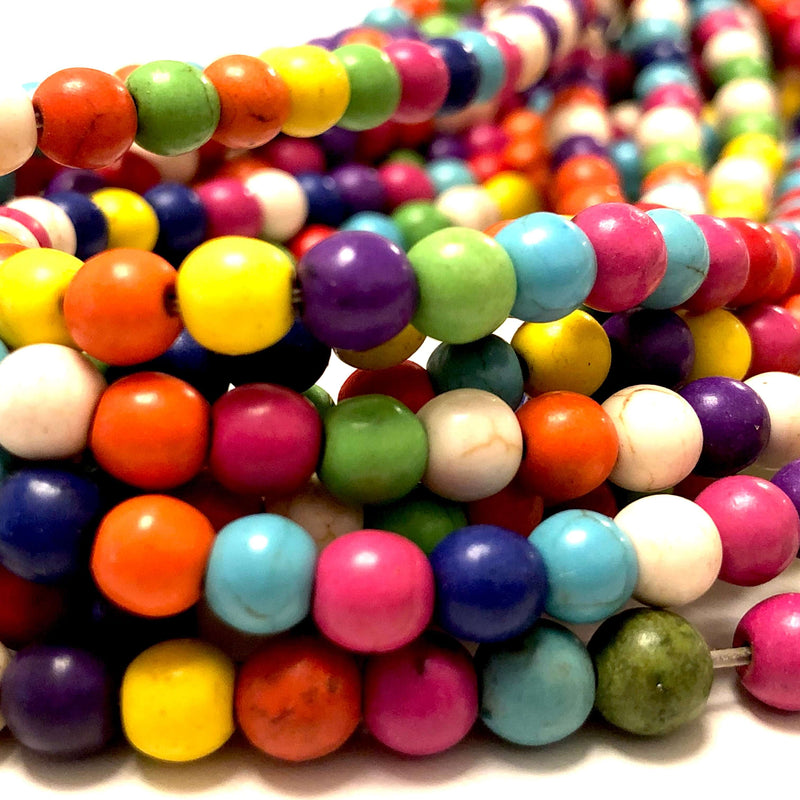 Perles Howlite Multicolore 6mm, 65 Perles