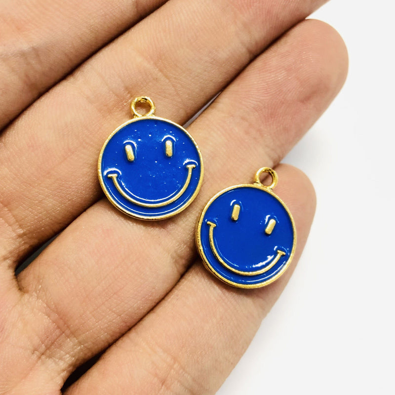 Smiley Face 24Kt Gold Plated Brass Charms, Smiley Face Enamelled Brass Charms, 3 pcs in a pack