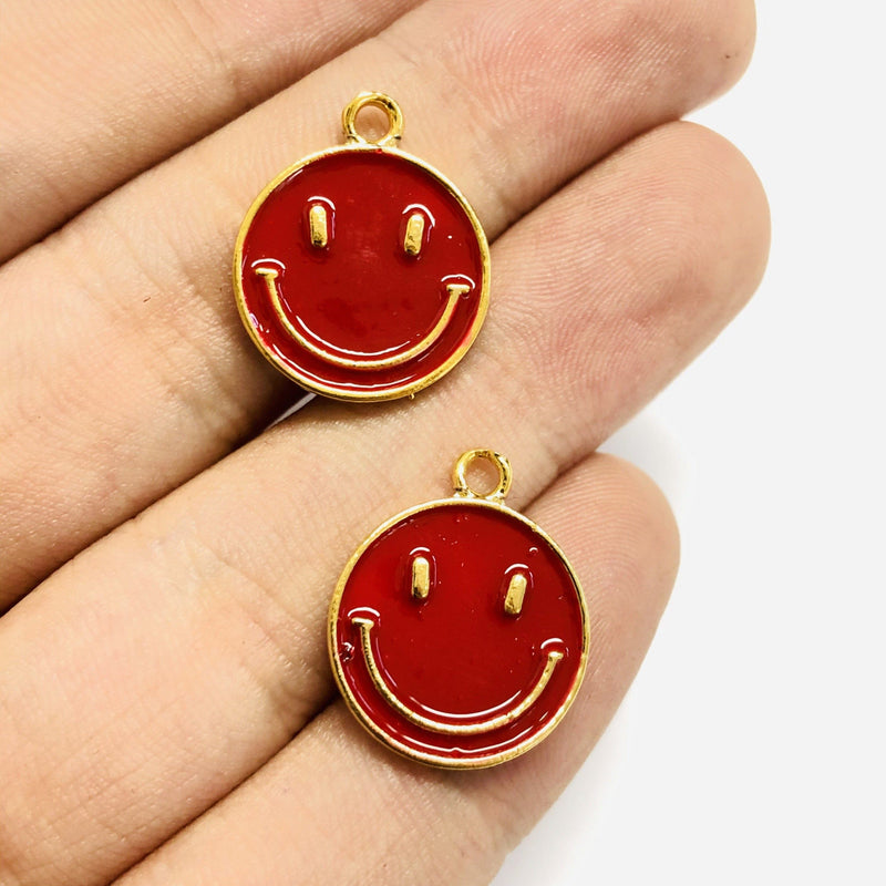 Smiley Face 24 Karat vergoldete Messing-Charms, Smiley Face Emaillierte Messing-Charms, 3 Stück in einer Packung