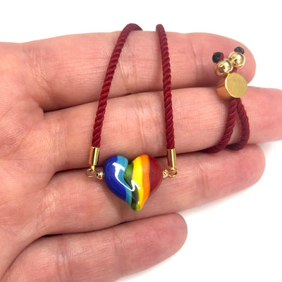 Hand Made Murano Glass Rainbow Heart Charm