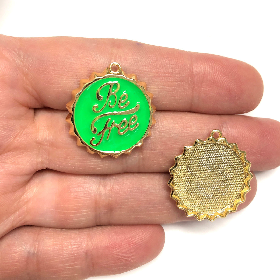24Kt Gold Plated Neon Green Enamelled Be Free Charm, Gold Be Free Pendant