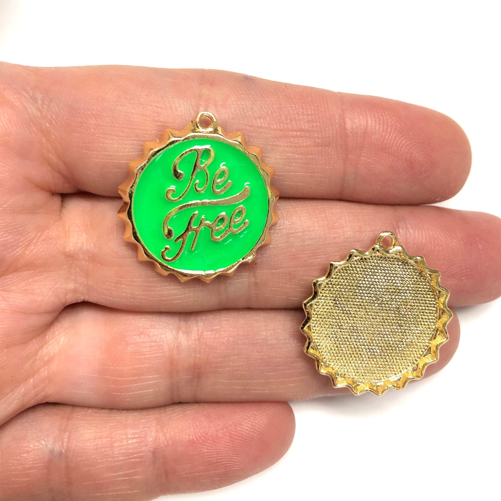 24Kt Gold Plated Neon Green Enamelled Be Free Charm, Gold Be Free Pendant