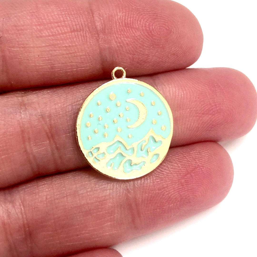24Kt Gold Plated Mint Enamelled Moon&amp; Stars Pendant