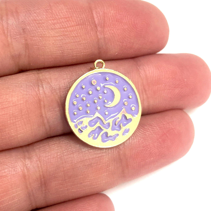 24Kt Gold Plated Lilac Enamelled Moon& Stars Pendant