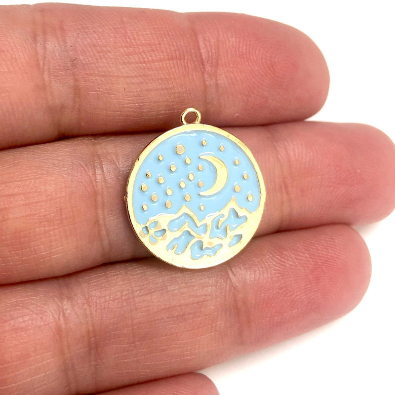24Kt Gold Plated Baby Blue Enamelled Moon& Stars Pendant