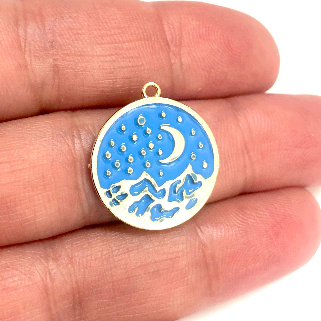 24Kt Gold Plated Blue Enamelled Moon&amp; Stars Pendant