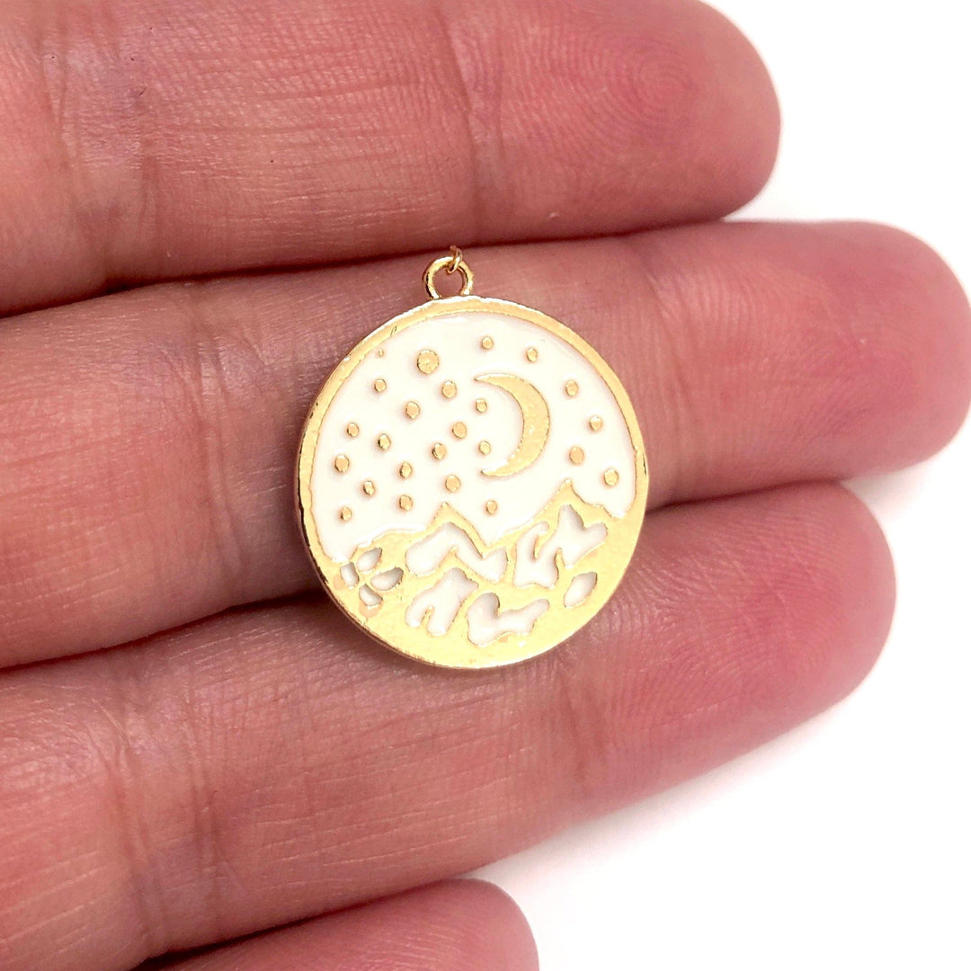 24Kt Gold Plated White Enamelled Moon&amp; Stars Pendant