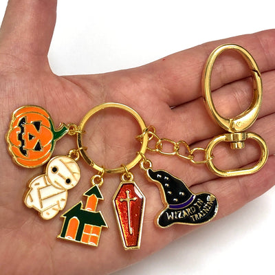 Halloween House Charm, 24Kt Gold Plated Halloween House Enamelled Charm