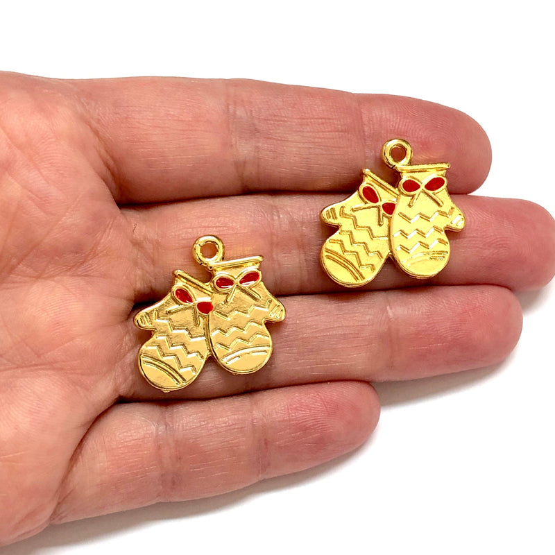 24Kt Gold Plated Xmas Gloves Charms, 2 pcs in a pack