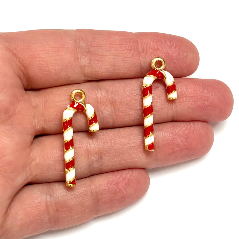 24Kt Gold Plated Christmas Candy Cane Charms, 2 pcs in a pack