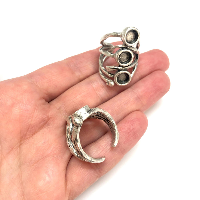 Silver Ring Setting, Antique Silver Plated Brass Adjustable Ring Blank, Adjustable Ring Bezel