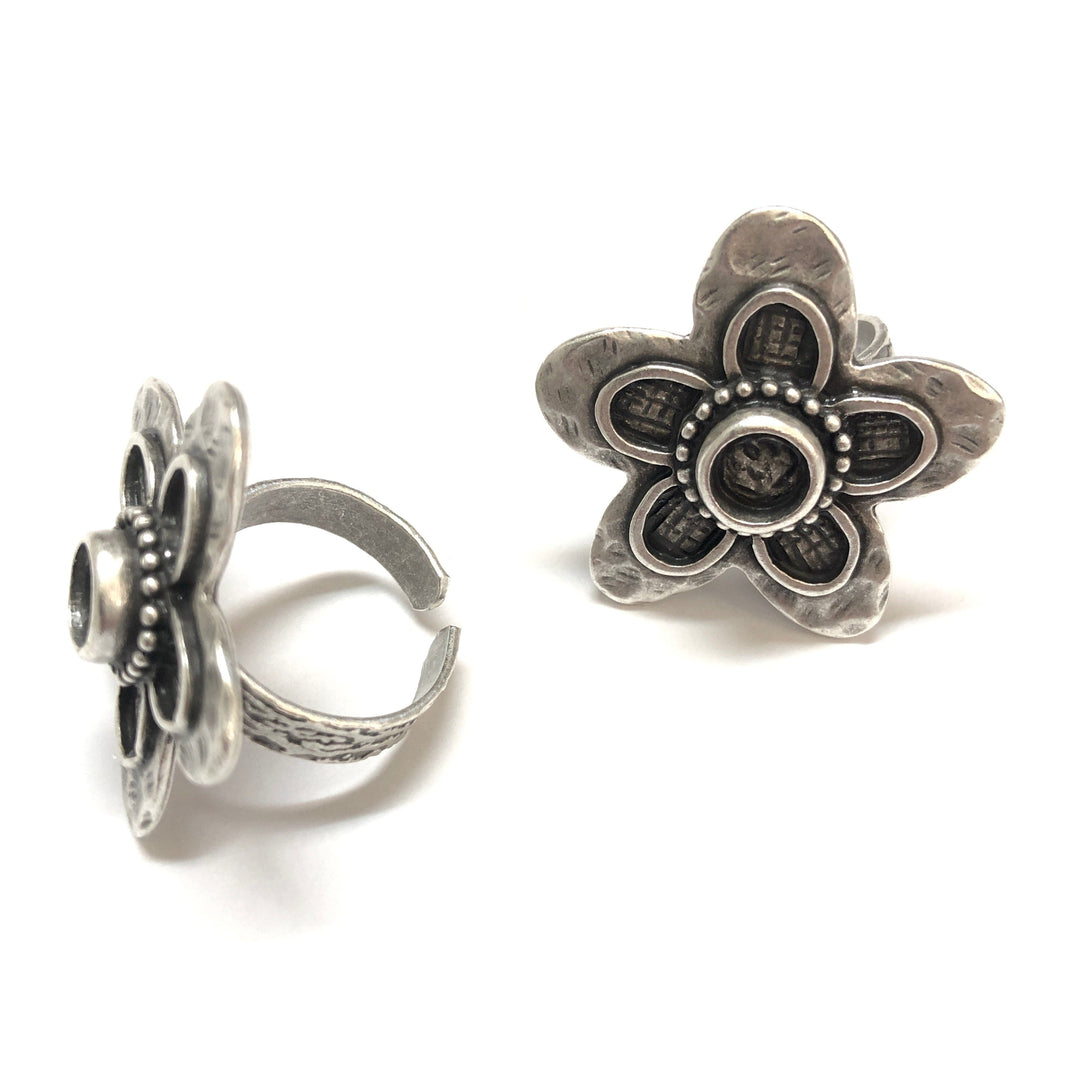 Silver Ring Setting, Antique Silver Plated Brass Adjustable Ring Blank, Adjustable Ring Bezel