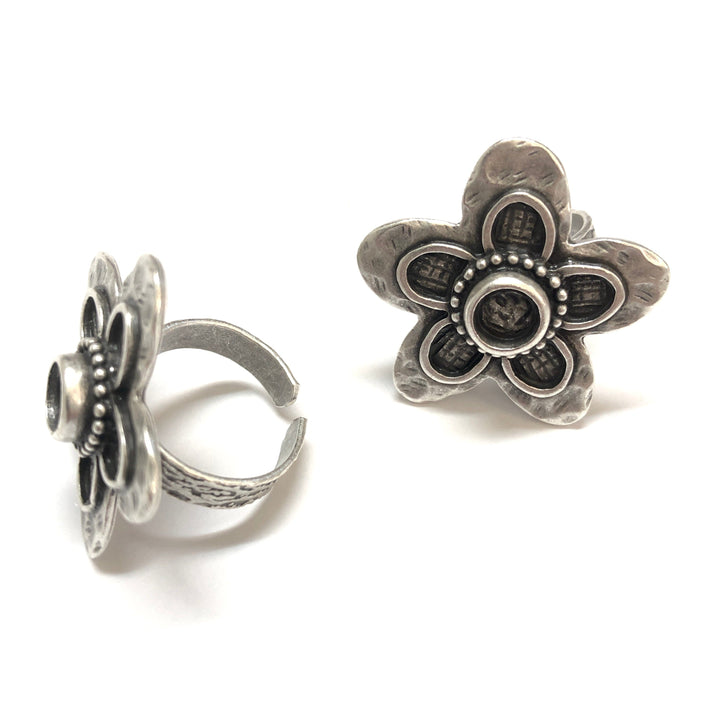 Silver Ring Setting, Antique Silver Plated Brass Adjustable Ring Blank, Adjustable Ring Bezel