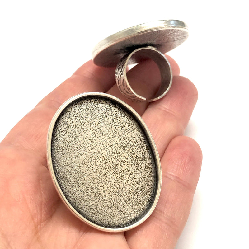 Silver Ring Setting, Antique Silver Plated Brass Adjustable Ring Blank, Adjustable Ring Bezel