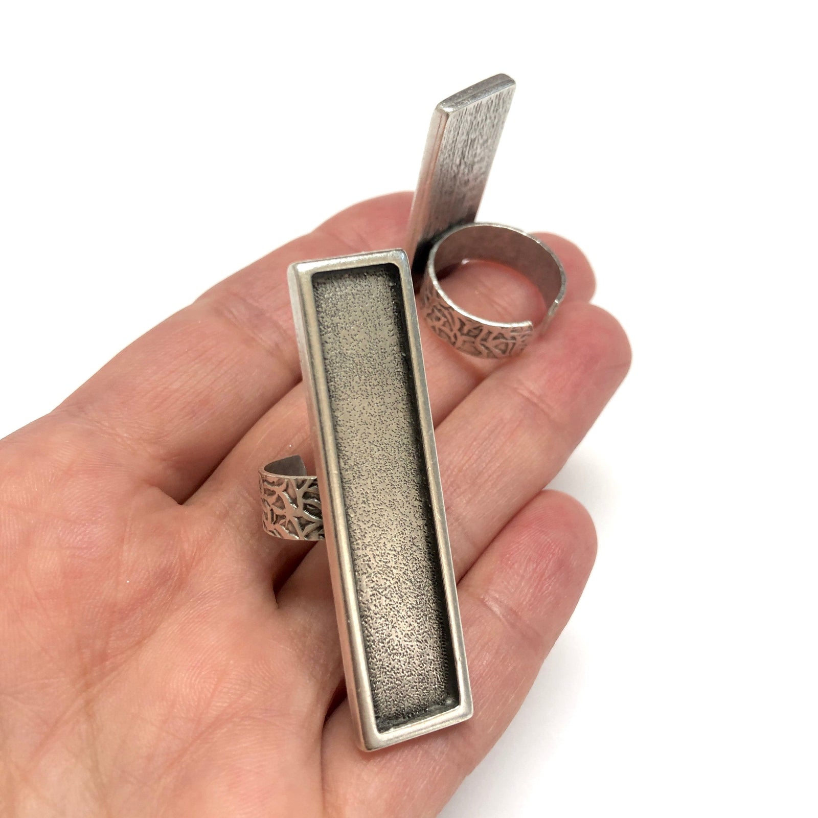 Silver Ring Setting, Antique Silver Plated Brass Adjustable Ring Blank, Adjustable Ring Bezel