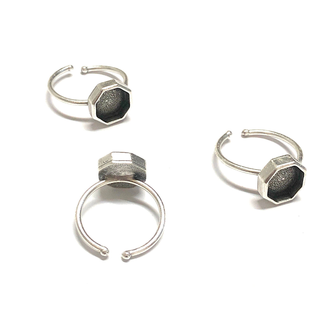 Silver Ring Setting, Antique Silver Plated Brass Adjustable Ring Blank, Adjustable Ring Bezel