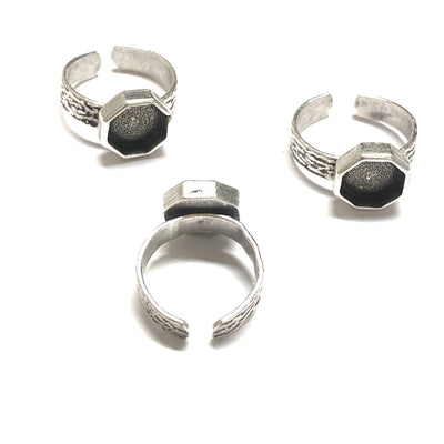 Silberne Ringfassung, antik versilbertes Messing, verstellbarer Ringrohling, verstellbare Ringlünette