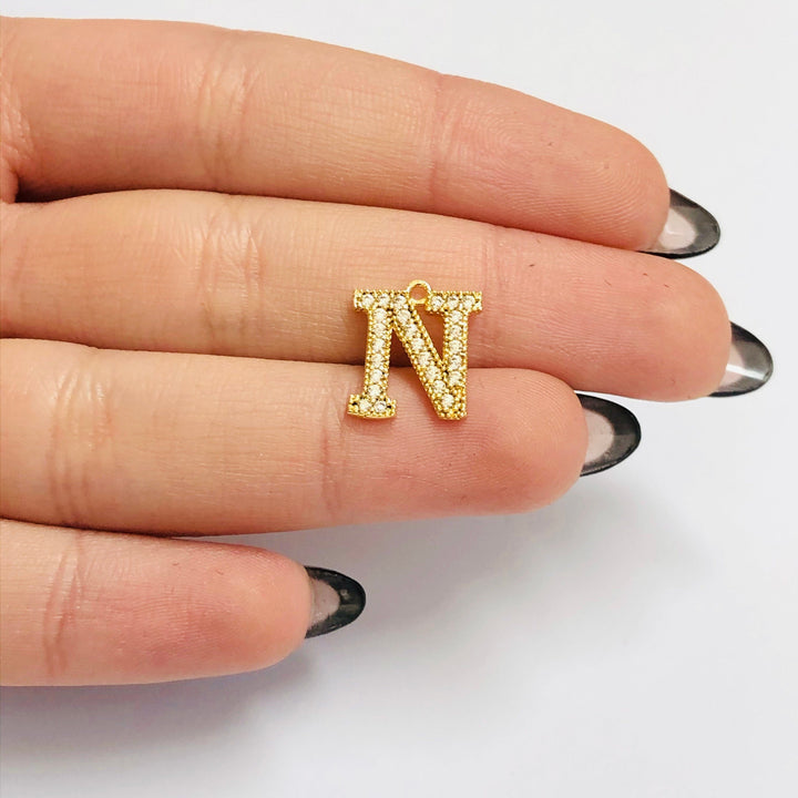 NEW!!! 24Kt Gold Plated Brass Micro Pave Initial Charms