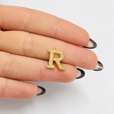 NEW!!! 24Kt Gold Plated Brass Micro Pave Initial Charms