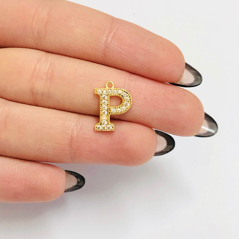 NEW!!! 24Kt Gold Plated Brass Micro Pave Initial Charms