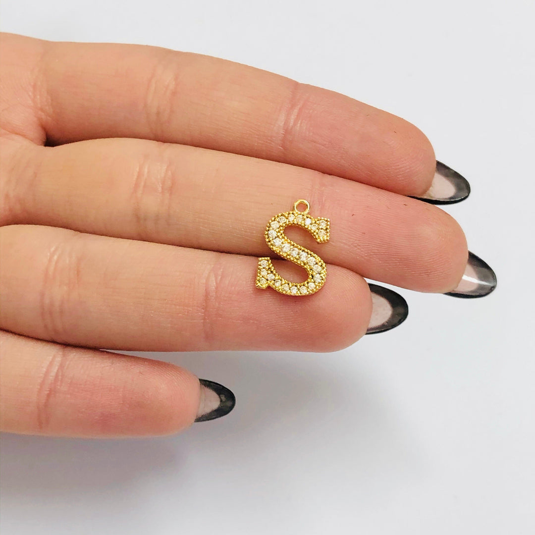 NEW!!! 24Kt Gold Plated Brass Micro Pave Initial Charms
