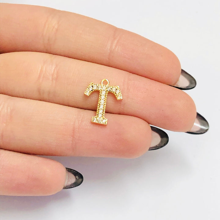 NEW!!! 24Kt Gold Plated Brass Micro Pave Initial Charms