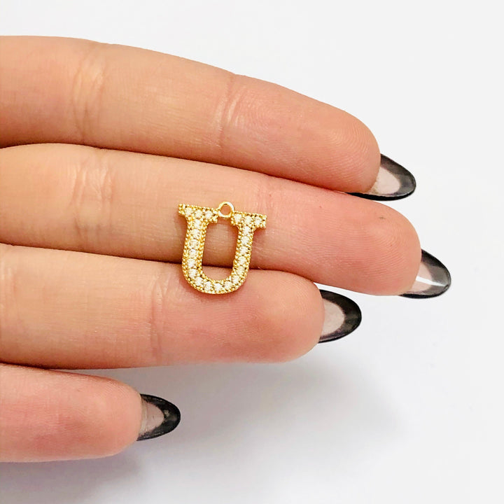 NEW!!! 24Kt Gold Plated Brass Micro Pave Initial Charms