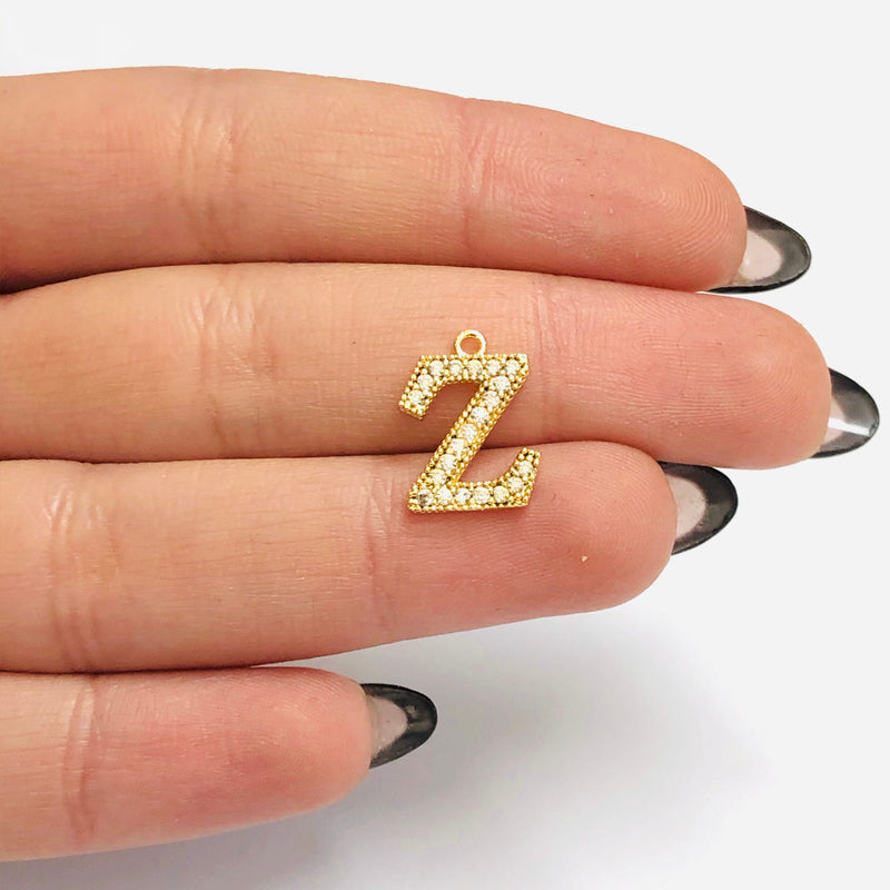 NEW!!! 24Kt Gold Plated Brass Micro Pave Initial Charms
