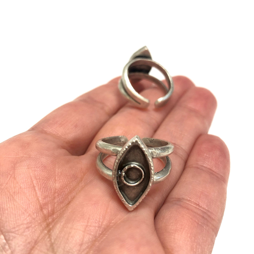 Silver Ring Setting, Antique Silver Plated Brass Adjustable Ring Blank, Adjustable Ring Bezel