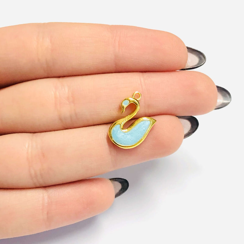 24Kt Gold Plated Swan Blue Enamelled Charm