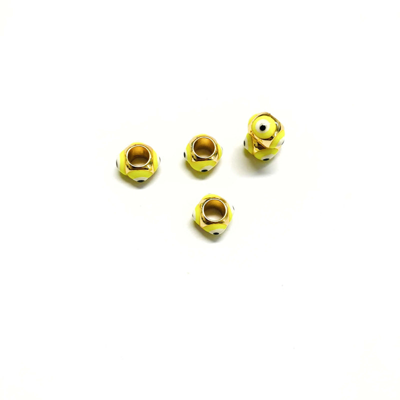 24Kt Gold Plated Brass Pandora Style Large Hole Evil Eye Spacers, 3 Pcs in a pack