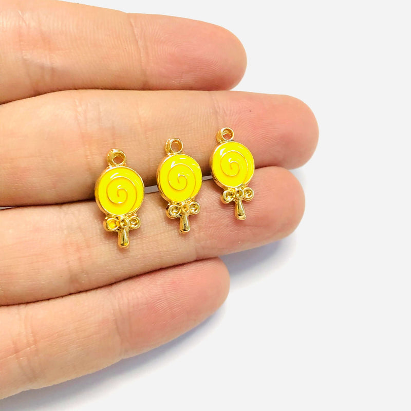 Breloques sucettes en laiton plaqué or 24 carats, 3 pièces dans un paquet