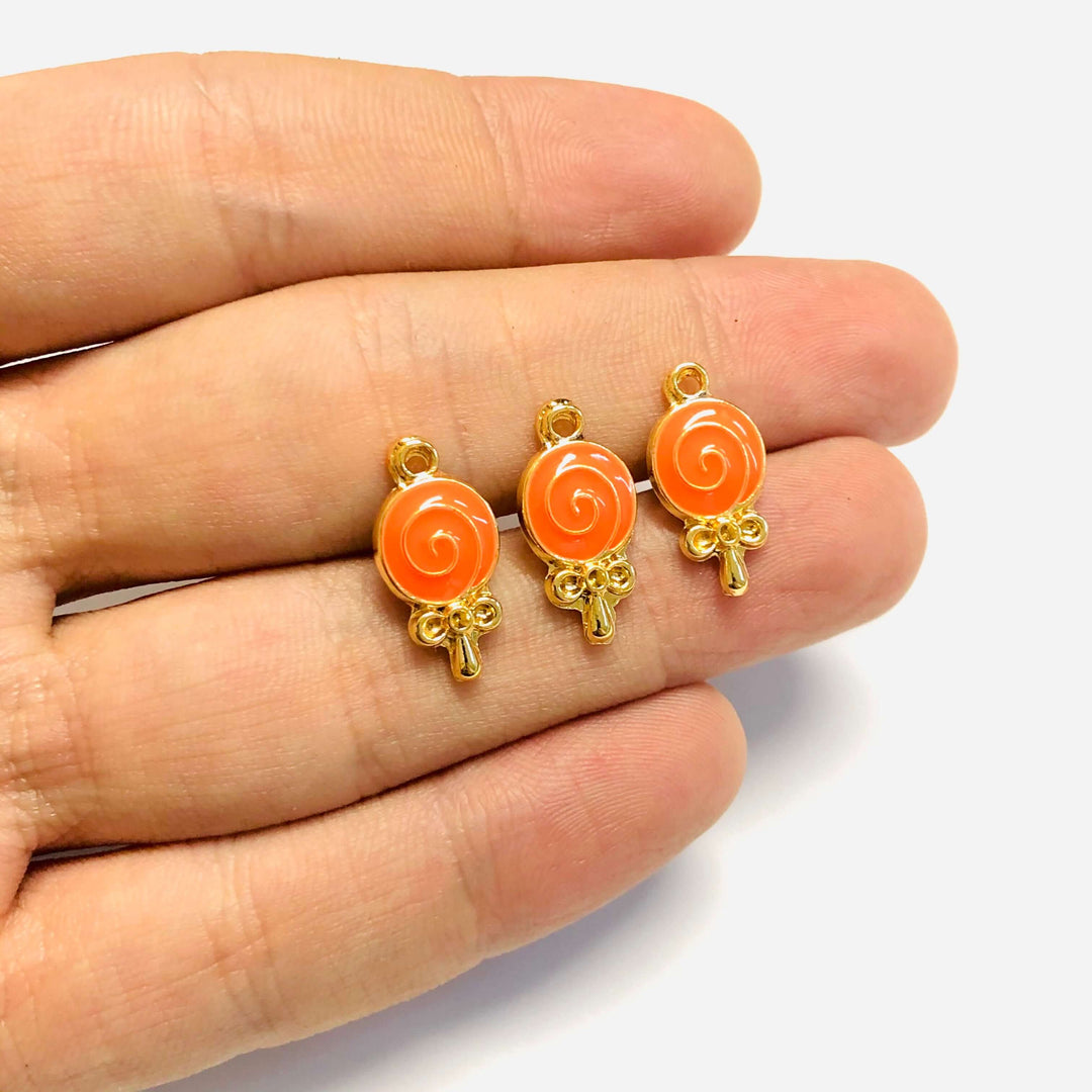 24Kt Gold Plated Brass Lollipop Charms, 3 pcs in a pack