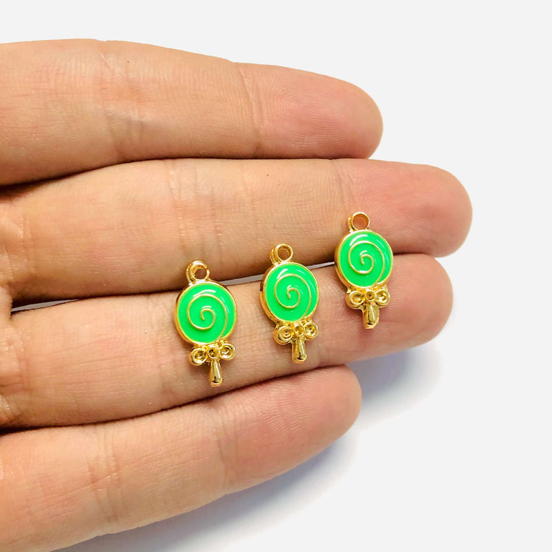 24Kt Gold Plated Brass Lollipop Charms, 3 pcs in a pack