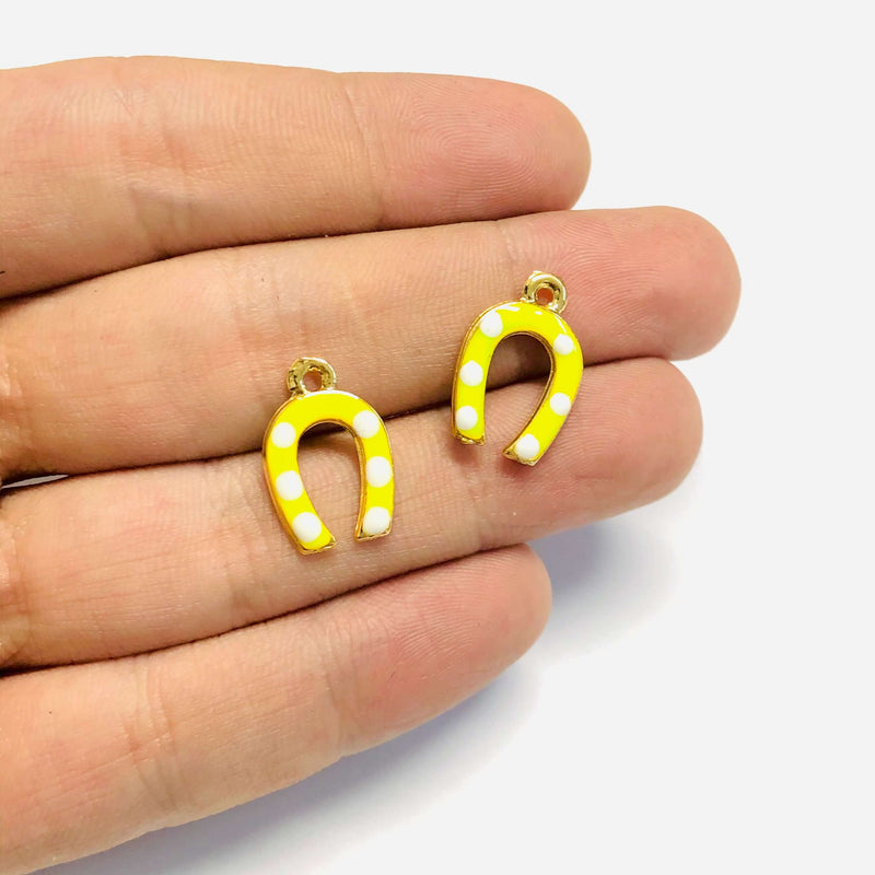 24Kt Gold Plated Enamelled Brass Horse Shoe Charms, 3 pcs in a pack