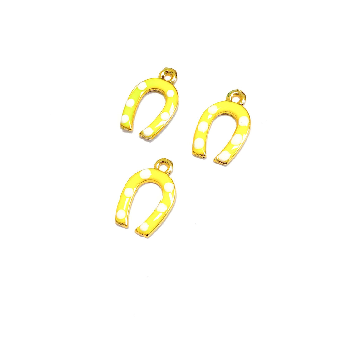 24Kt Gold Plated Enamelled Brass Horse Shoe Charms, 3 pcs in a pack