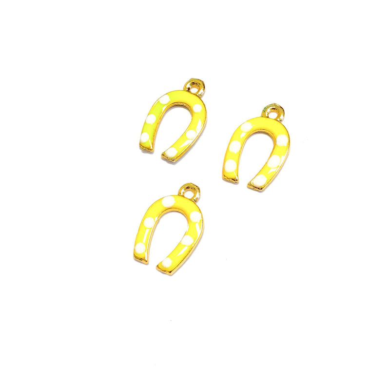 24Kt Gold Plated Enamelled Brass Horse Shoe Charms, 3 pcs in a pack