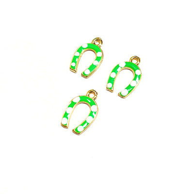 24Kt Gold Plated Enamelled Brass Horse Shoe Charms, 3 pcs in a pack