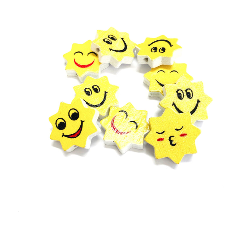 Emoji Shaped Wooden Beads, Wooden Emoji Beads, Assorted  10 pcs in a pack