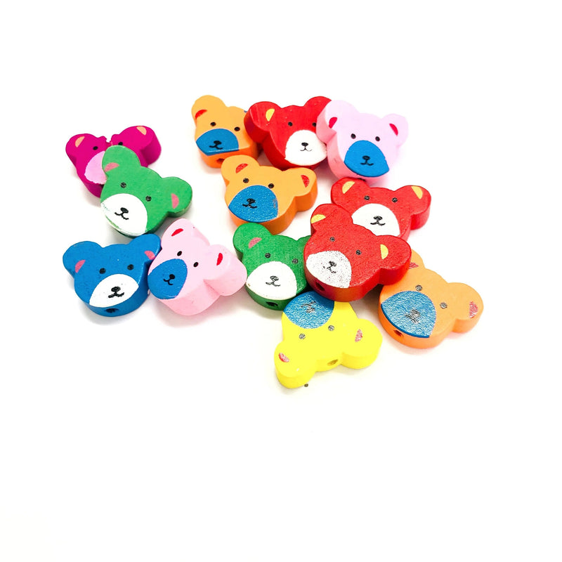 Bear Shaped Wooden Beads, Wooden Bear Beads, Assorted 10 pcs in a pack