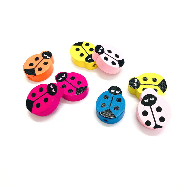 Lady Bird Shaped Wooden Beads, Wooden Lady Bird Beads, Assorted  10 pcs in a pack