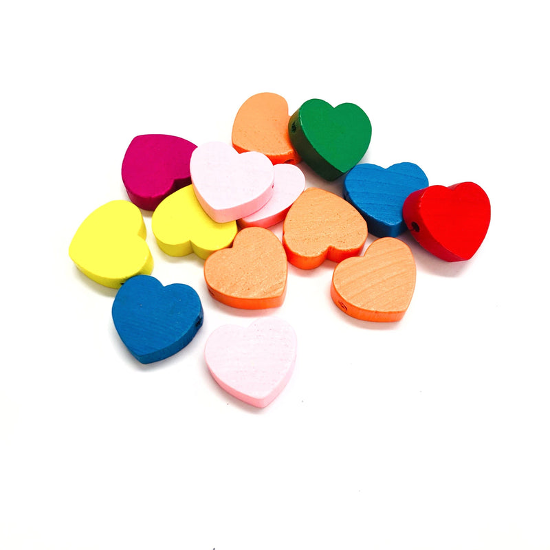Heart Shaped Wooden Beads, Wooden Heart Beads, Assorted  10 pcs in a pack