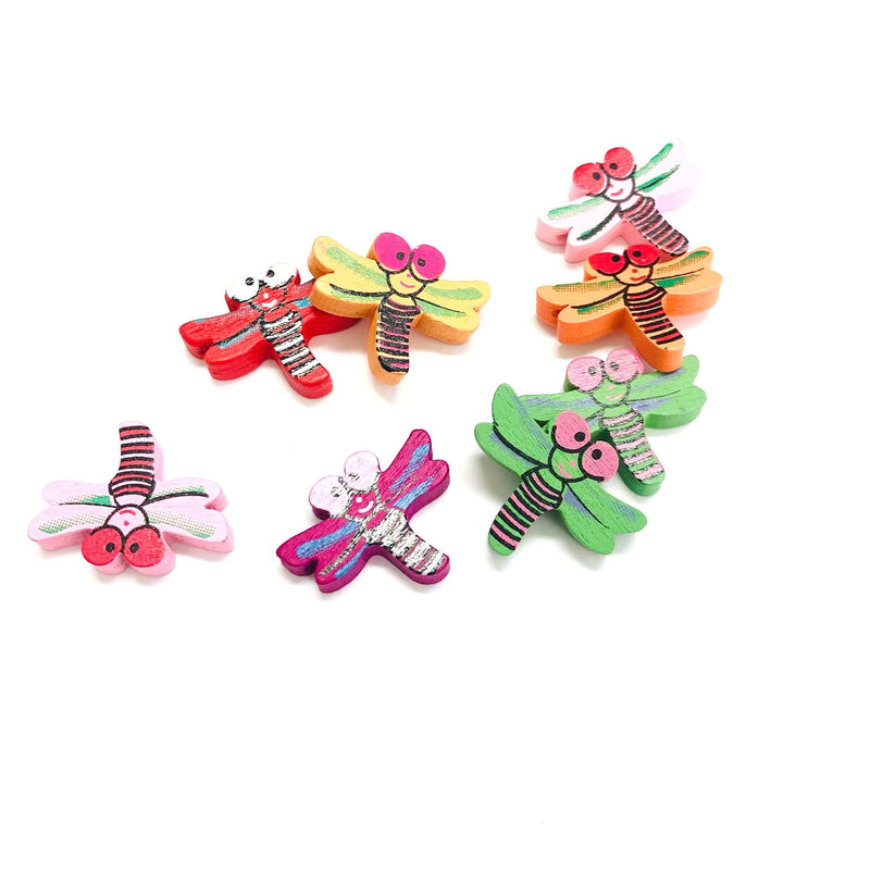 Dragonfly Shaped Wooden Beads, Wooden Dragonfly Beads, Assorted  10 pcs in a pack