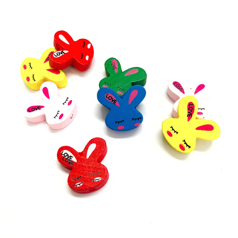 Rabbit Shaped Wooden Beads, Wooden Rabbit Beads, Assorted  10 pcs in a pack